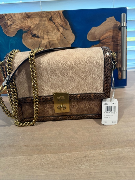 Coach Handbags - Coach Beige and Brown Signature Chain Crossbody Bag with Gold Hardware